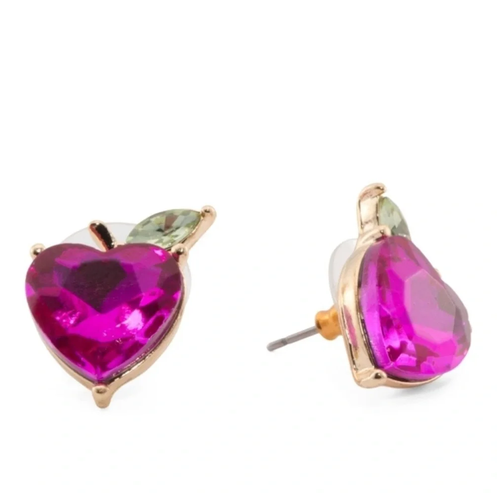 Betsey Johnson Fuchsia Heart Earrings - Picture 2 of 5